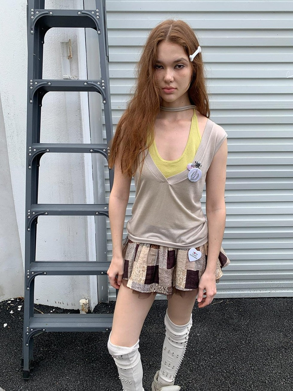UNIVERSE Retro Colorblock Faux Two Piece Layered Women's Lyocell Woven Tank Tops