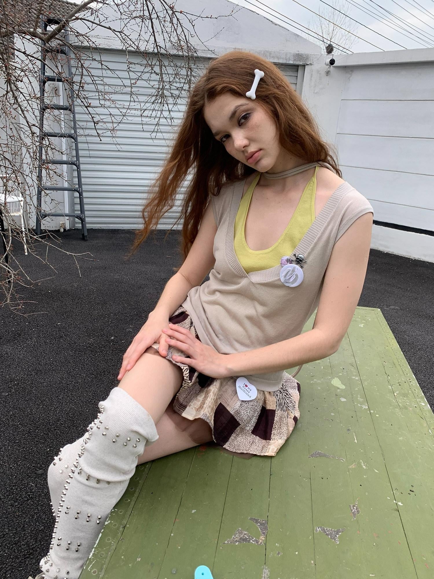UNIVERSE Retro Colorblock Faux Two Piece Layered Women's Lyocell Woven Tank Tops