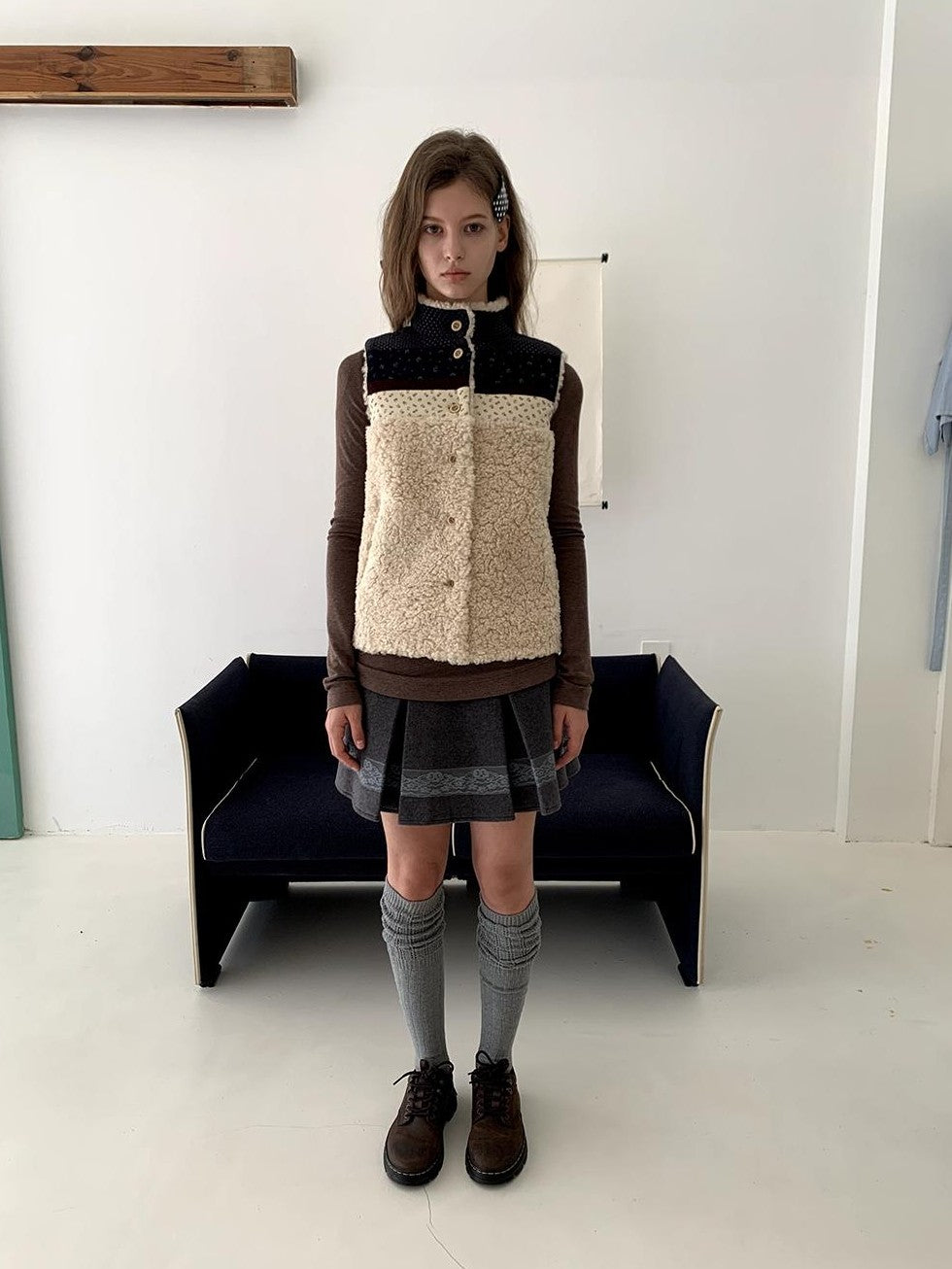 UNIVERSE Retro Lambswool Spliced Stand Collar Cropped Women's Vests