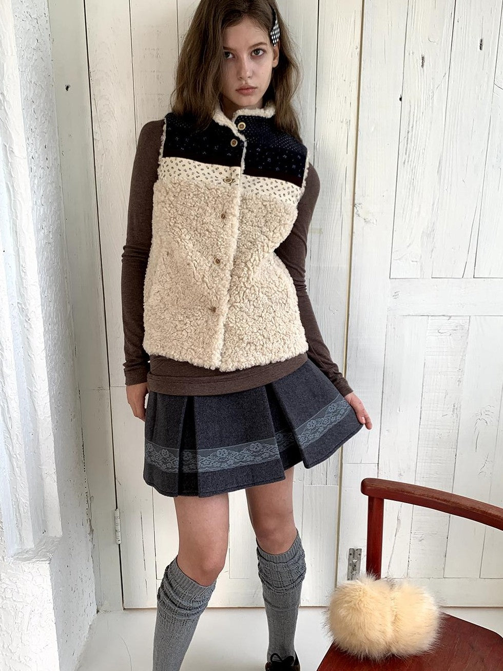 UNIVERSE Retro Lambswool Spliced Stand Collar Cropped Women's Vests