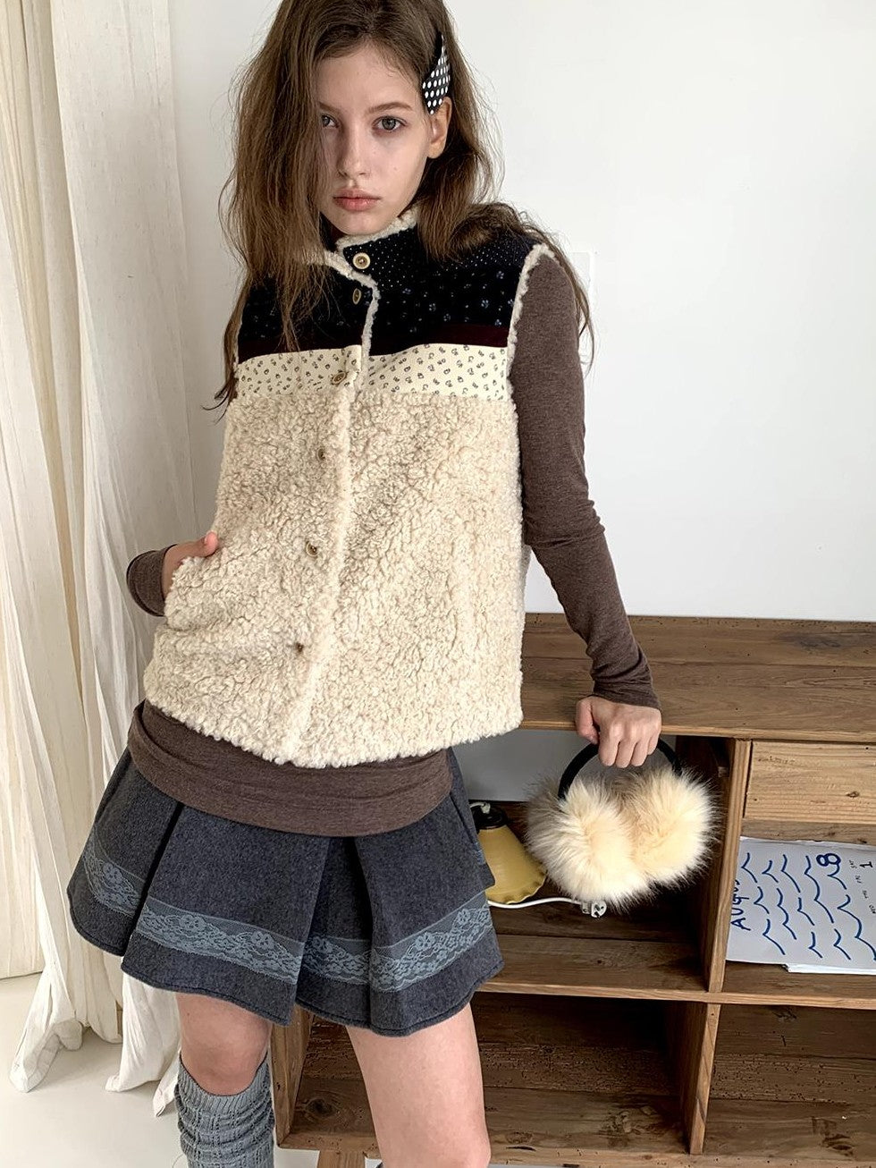 UNIVERSE Retro Lambswool Spliced Stand Collar Cropped Women's Vests