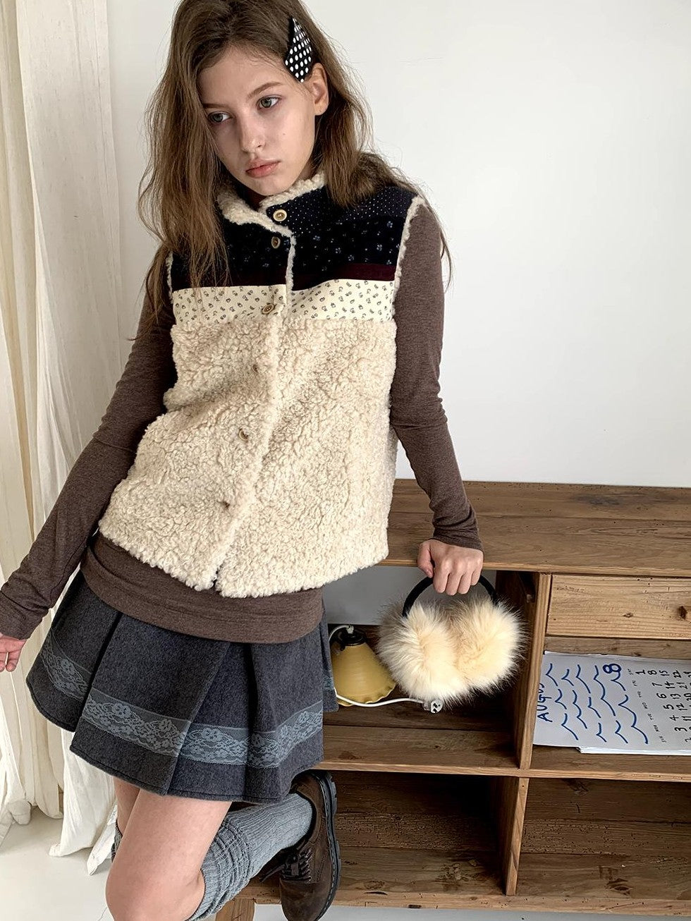 UNIVERSE Retro Lambswool Spliced Stand Collar Cropped Women's Vests