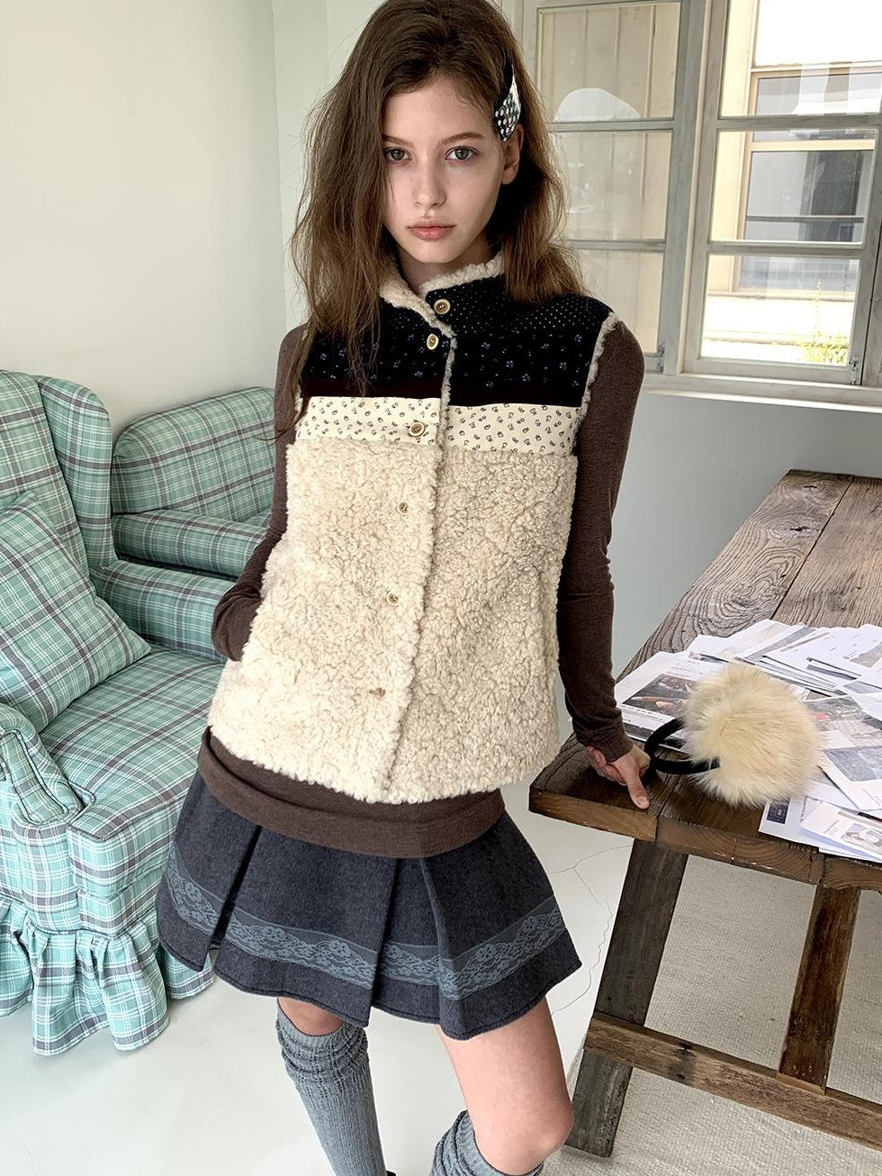 UNIVERSE Retro Lambswool Spliced Stand Collar Cropped Women's Vests