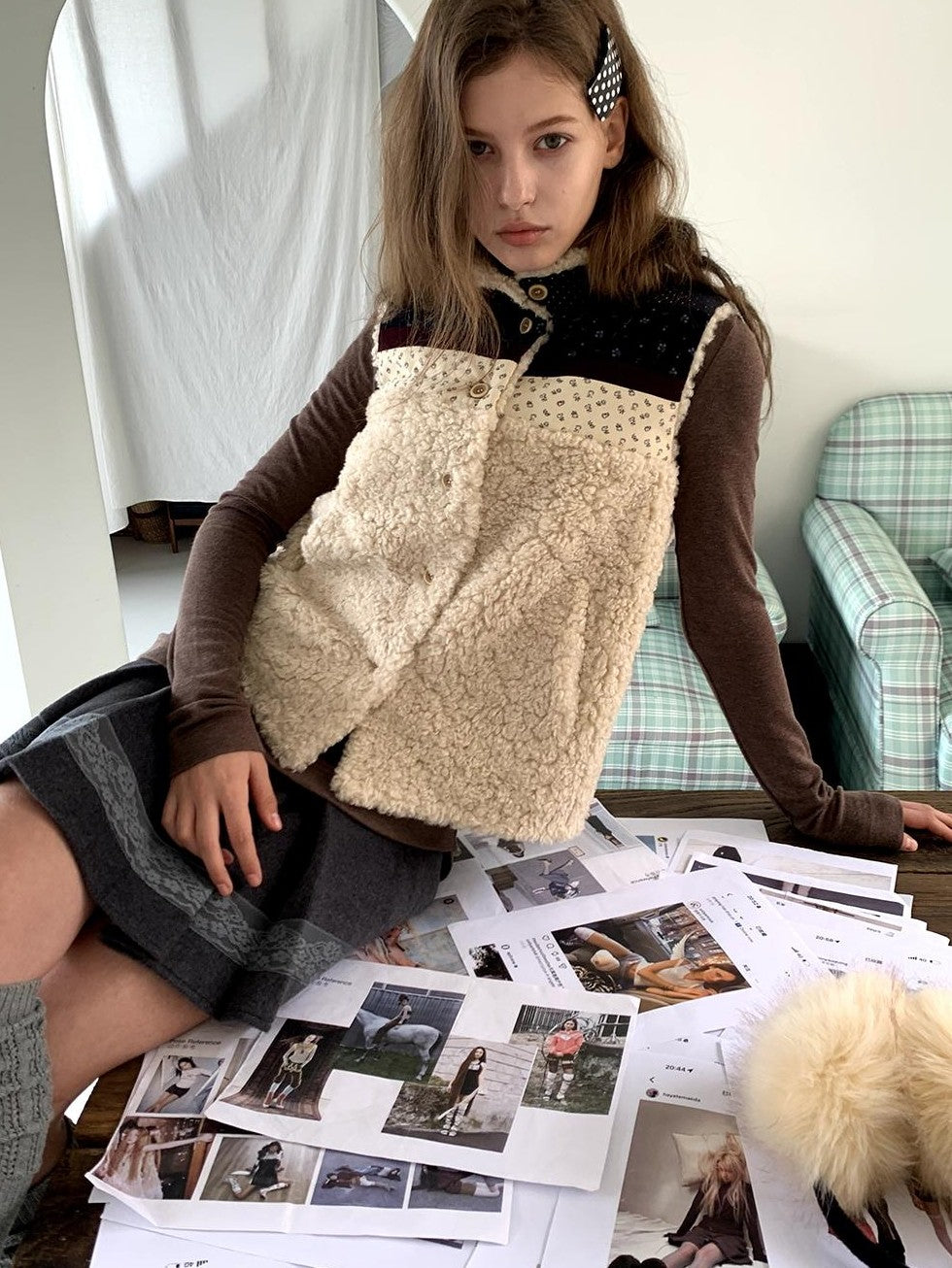 UNIVERSE Retro Lambswool Spliced Stand Collar Cropped Women's Vests
