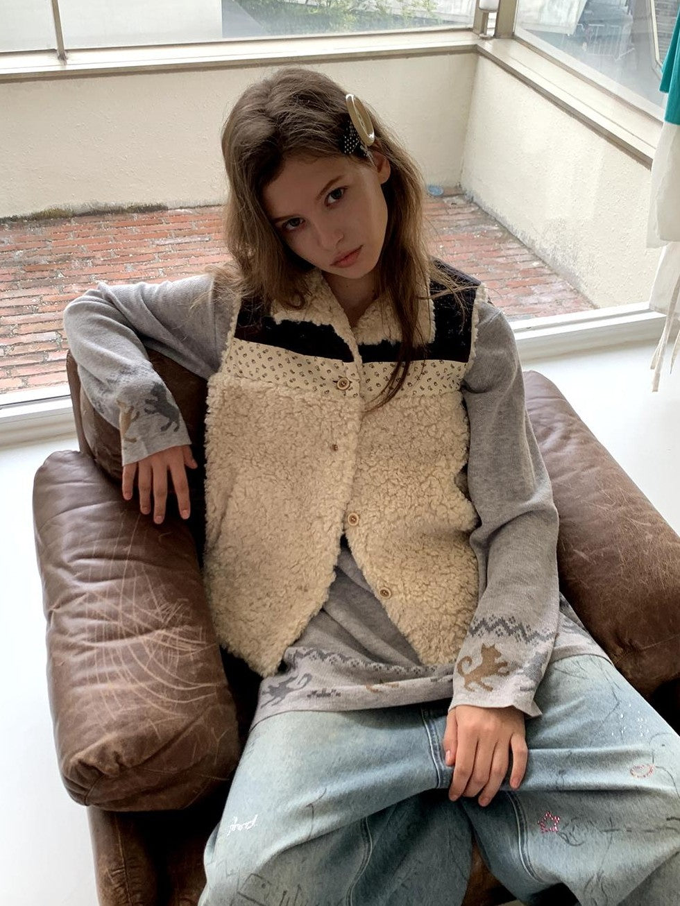 UNIVERSE Retro Lambswool Spliced Stand Collar Cropped Women's Vests