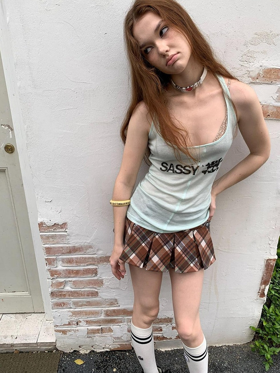 UNIVERSE Retro Letter Print U Neck Slim Sheer Lightweight Women's Tank Tops