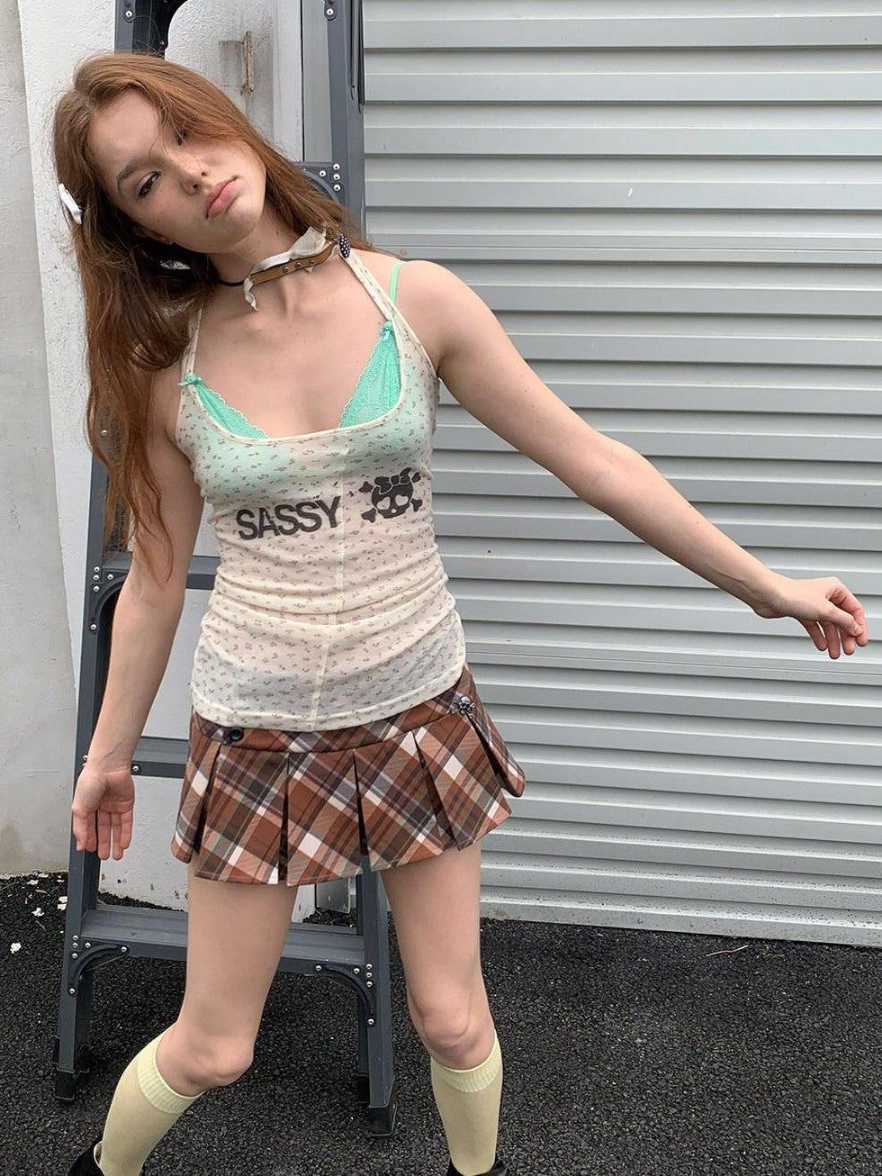 UNIVERSE Retro Maple Plaid Low Waist A Line Hand Pressed Pleats Women's Pleated Skirts