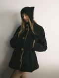 UNIVERSE Retro Plush Fleece Waist Cinch Stand Collar Women's Puffer Jackets
