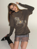 UNIVERSE Retro Pony Rhinestone Layered High Neck Women's Polyester Long Sleeve T-shirts