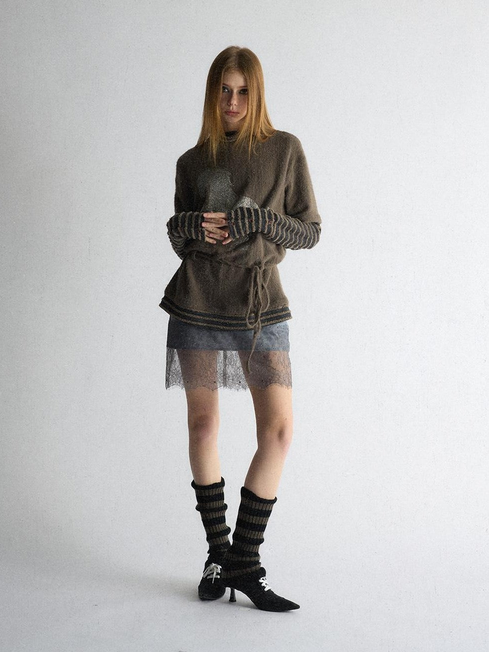 UNIVERSE Retro Pony Rhinestone Layered High Neck Women's Polyester Long Sleeve T-shirts