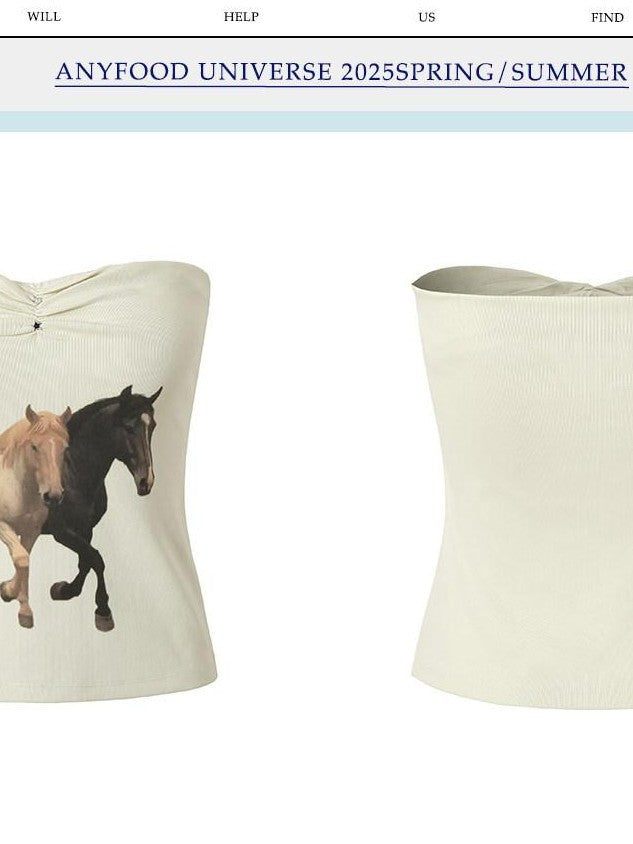UNIVERSE Retro Vintage Pony American Print Slim Fitted Cropped Women's Tube Tops