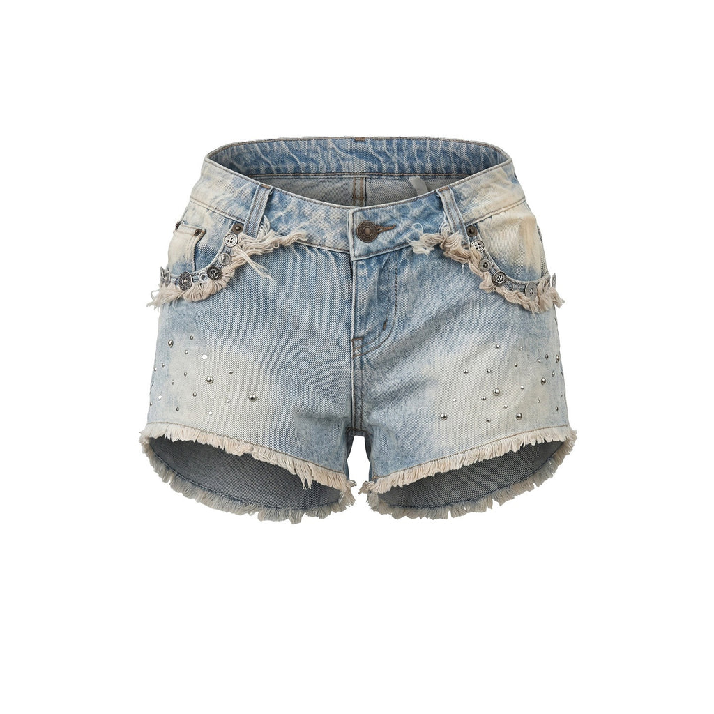 UNIVERSE_Rhinestone_Button_Washed_Ombre_Raw_Hem_Low_Rise_Women's_Cotton_Denim_Shorts_1054076253513_MISSTT