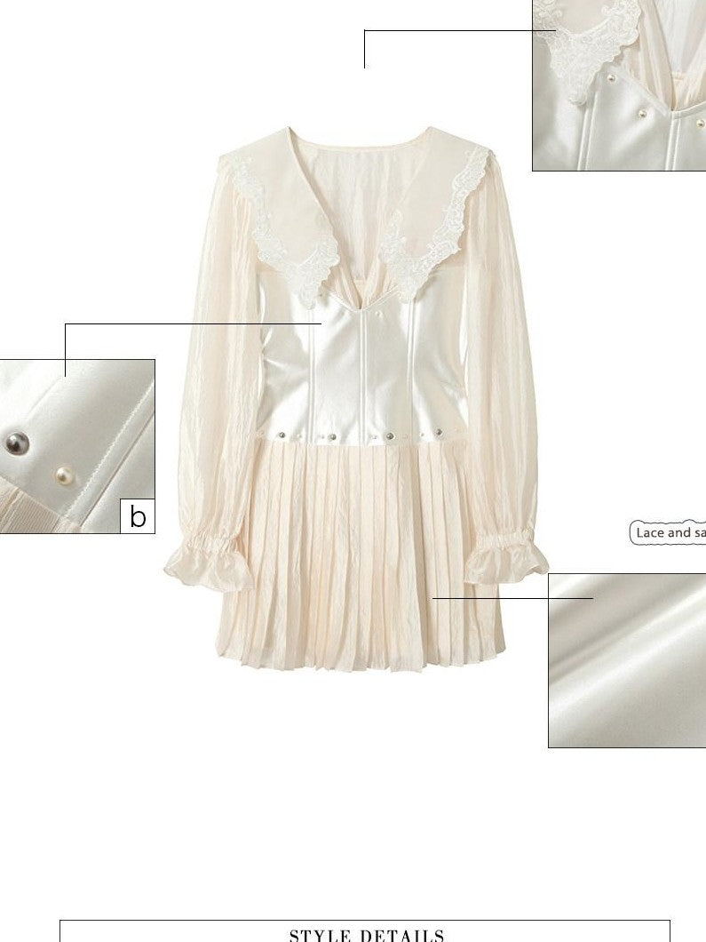 UNIVERSE Romantic Lace V-neck Satin Patchwork Women's Triacetate Corset Mini Dresses