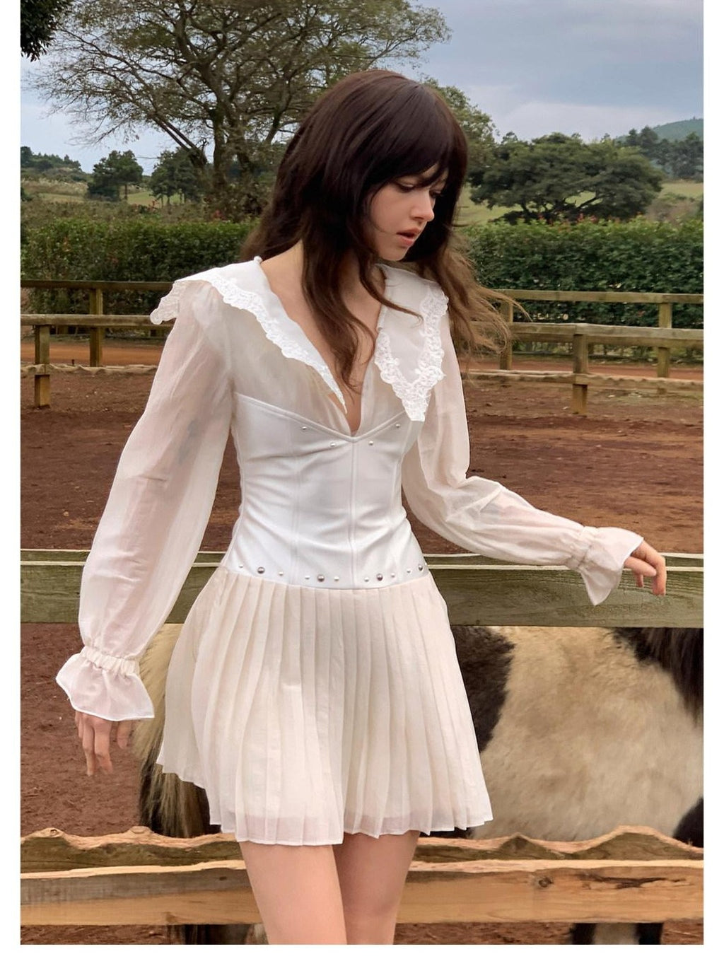 UNIVERSE Romantic Lace V-neck Satin Patchwork Women's Triacetate Corset Mini Dresses