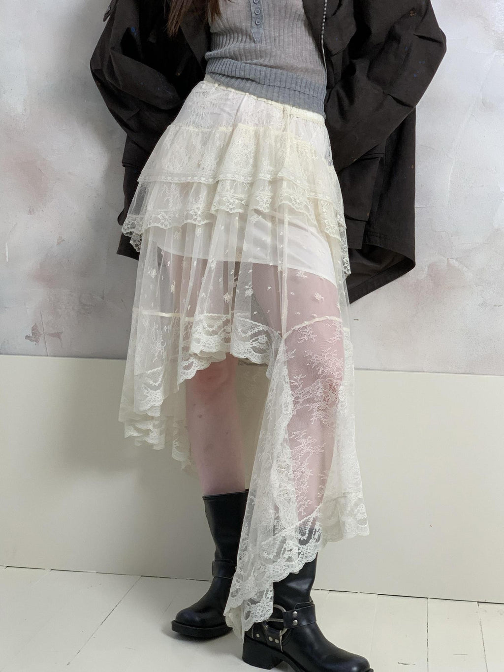 UNIVERSE Romantic Vintage Lace Asymmetric Deconstructed Women's Tulle Skirts