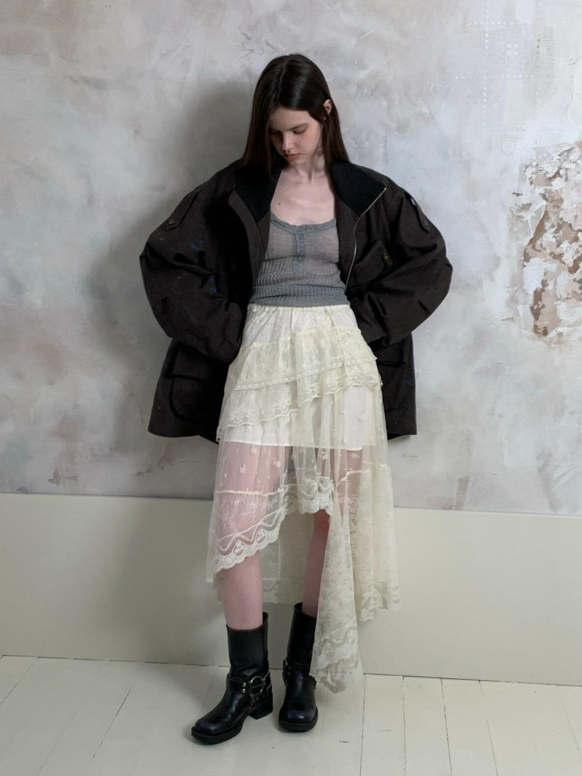 UNIVERSE Romantic Vintage Lace Asymmetric Deconstructed Women's Tulle Skirts
