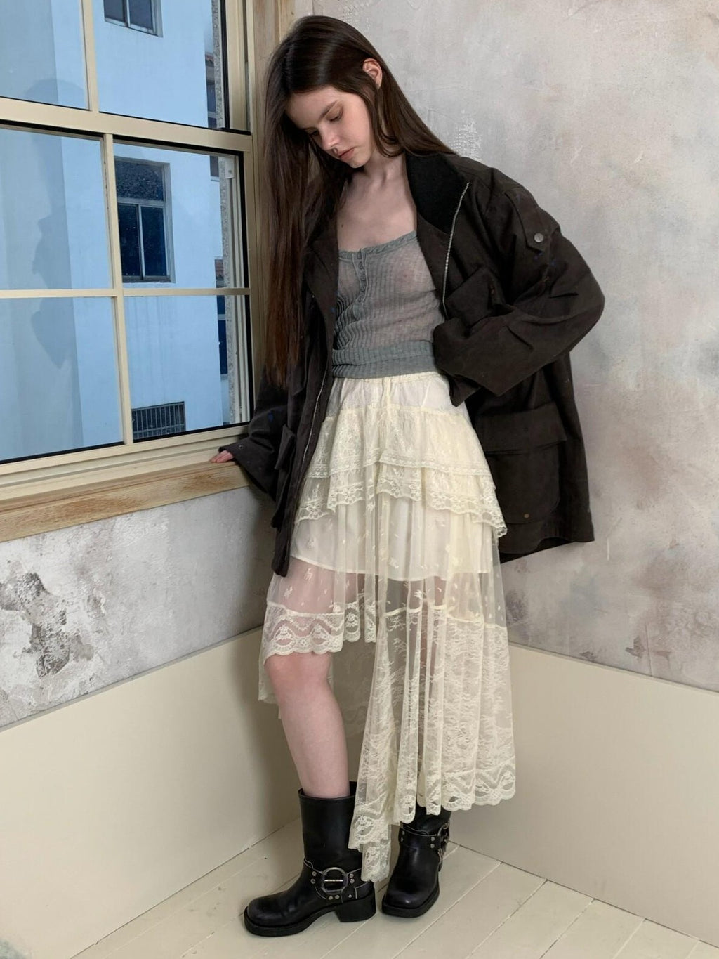 UNIVERSE Romantic Vintage Lace Asymmetric Deconstructed Women's Tulle Skirts