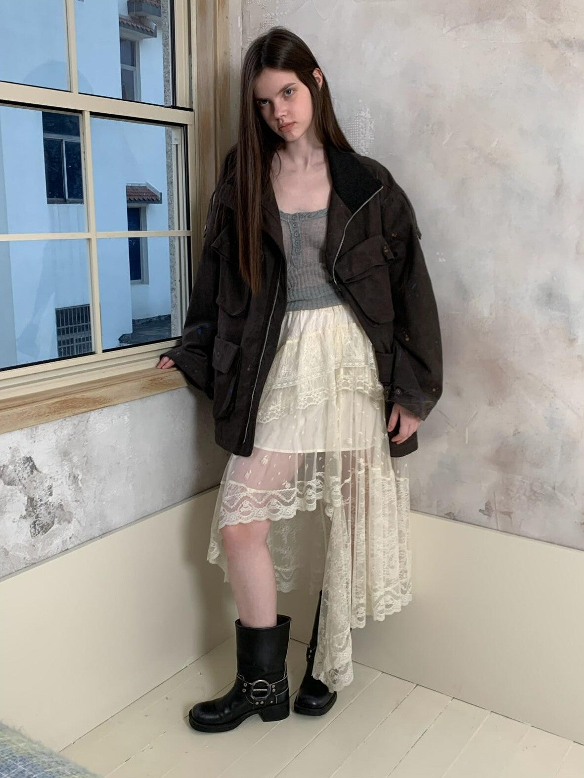 UNIVERSE Romantic Vintage Lace Asymmetric Deconstructed Women's Tulle Skirts