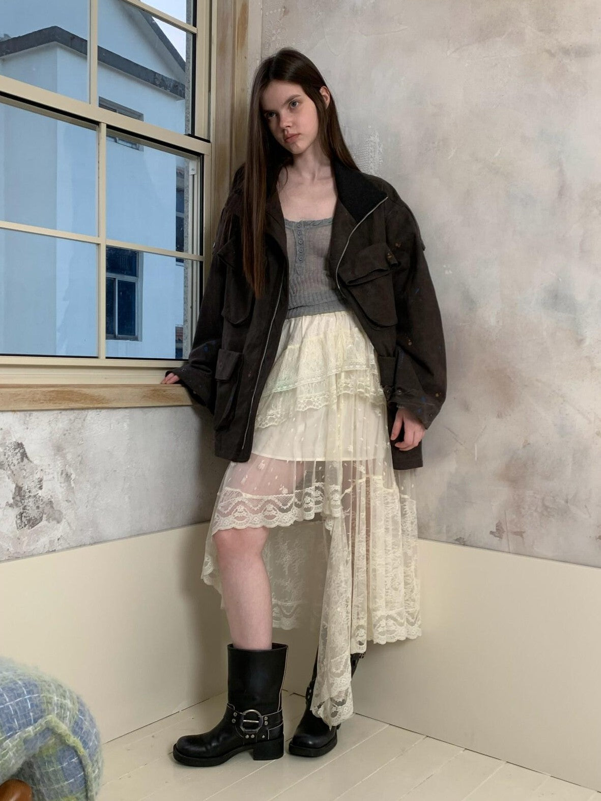 UNIVERSE Romantic Vintage Lace Asymmetric Deconstructed Women's Tulle Skirts