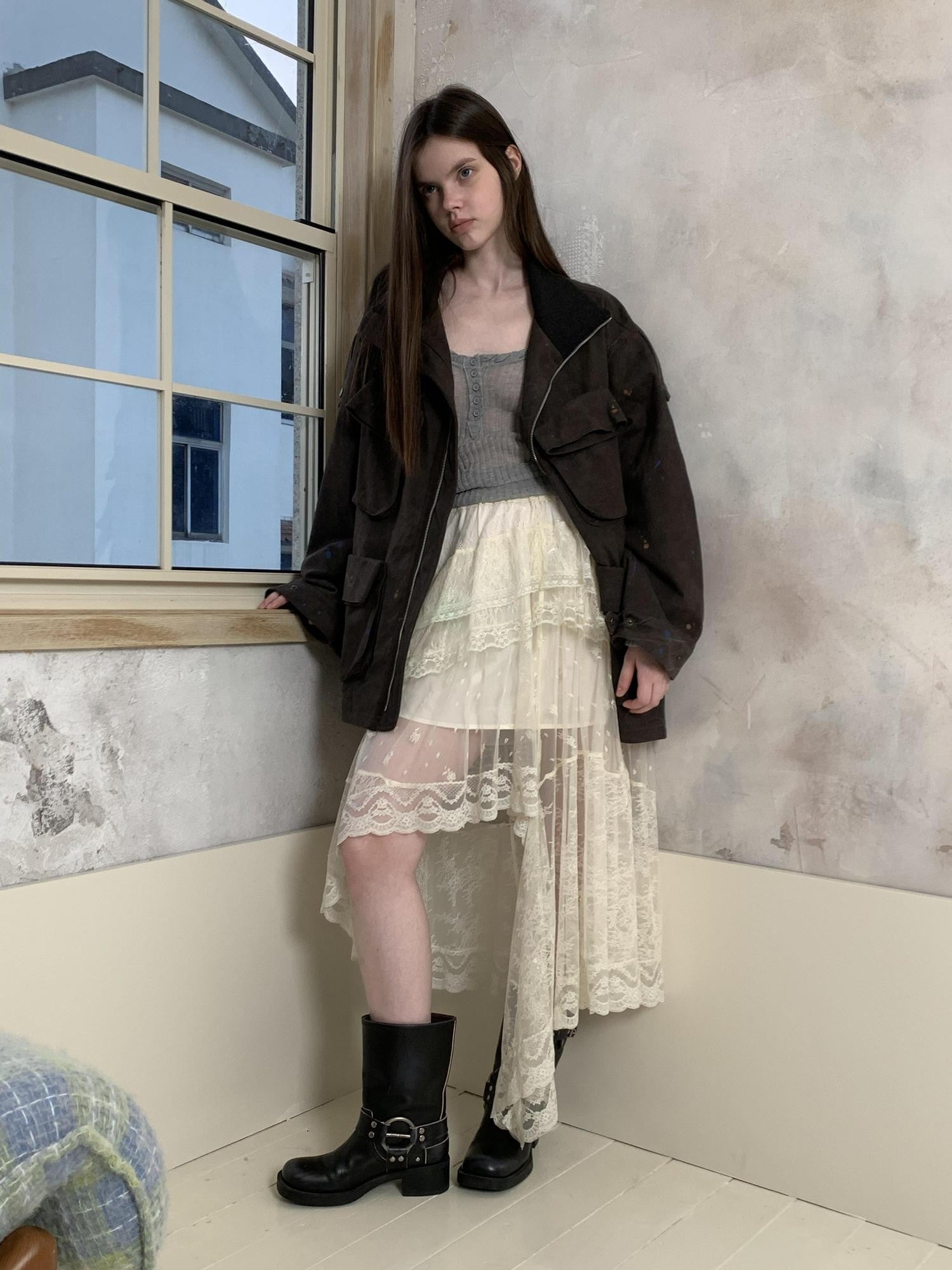 UNIVERSE Romantic Vintage Lace Asymmetric Deconstructed Women's Tulle Skirts