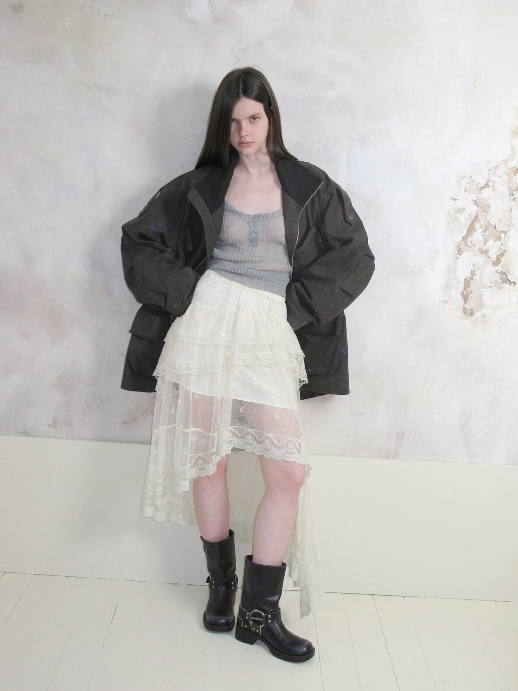 UNIVERSE Romantic Vintage Lace Asymmetric Deconstructed Women's Tulle Skirts