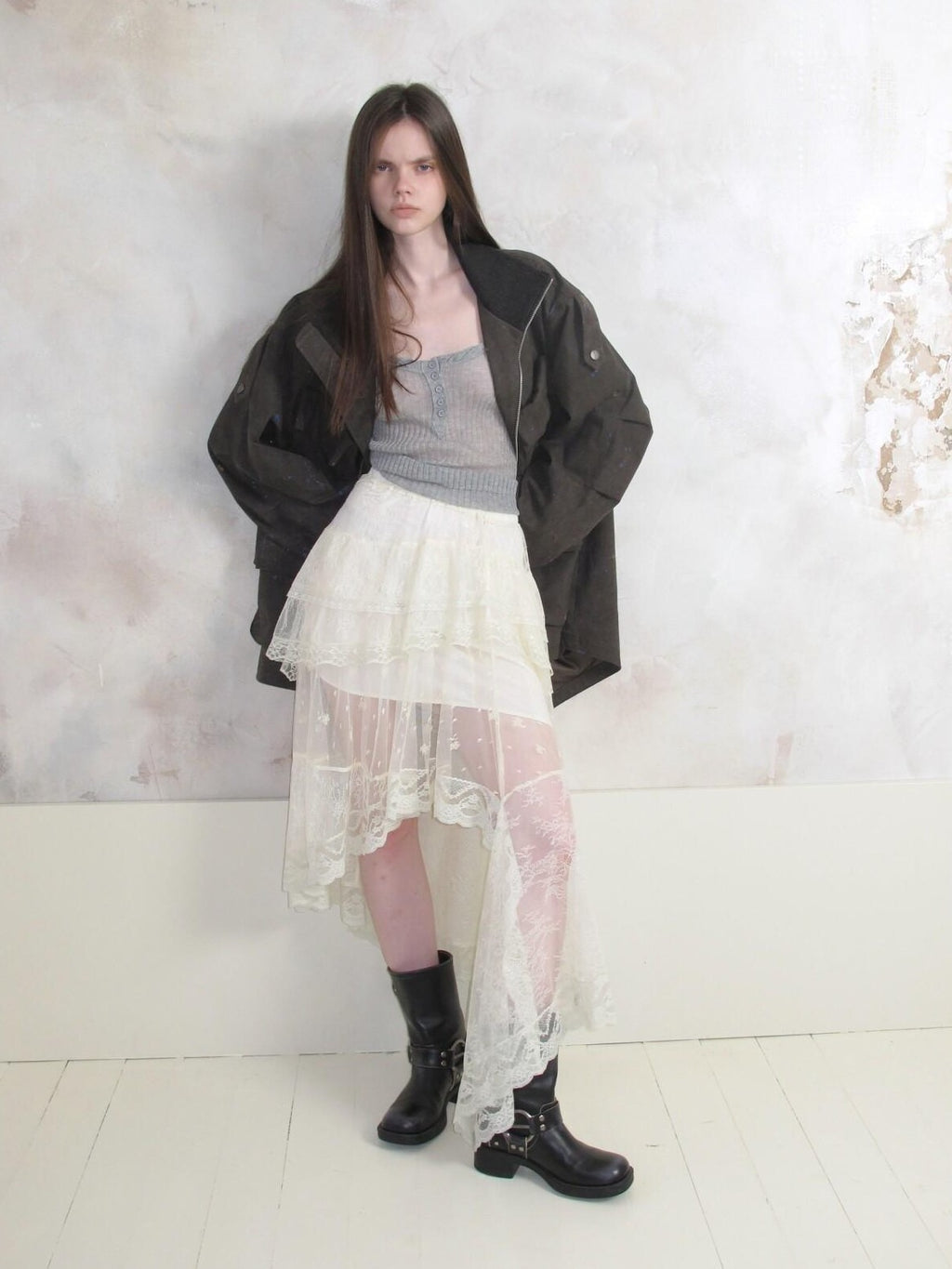 UNIVERSE Romantic Vintage Lace Asymmetric Deconstructed Women's Tulle Skirts