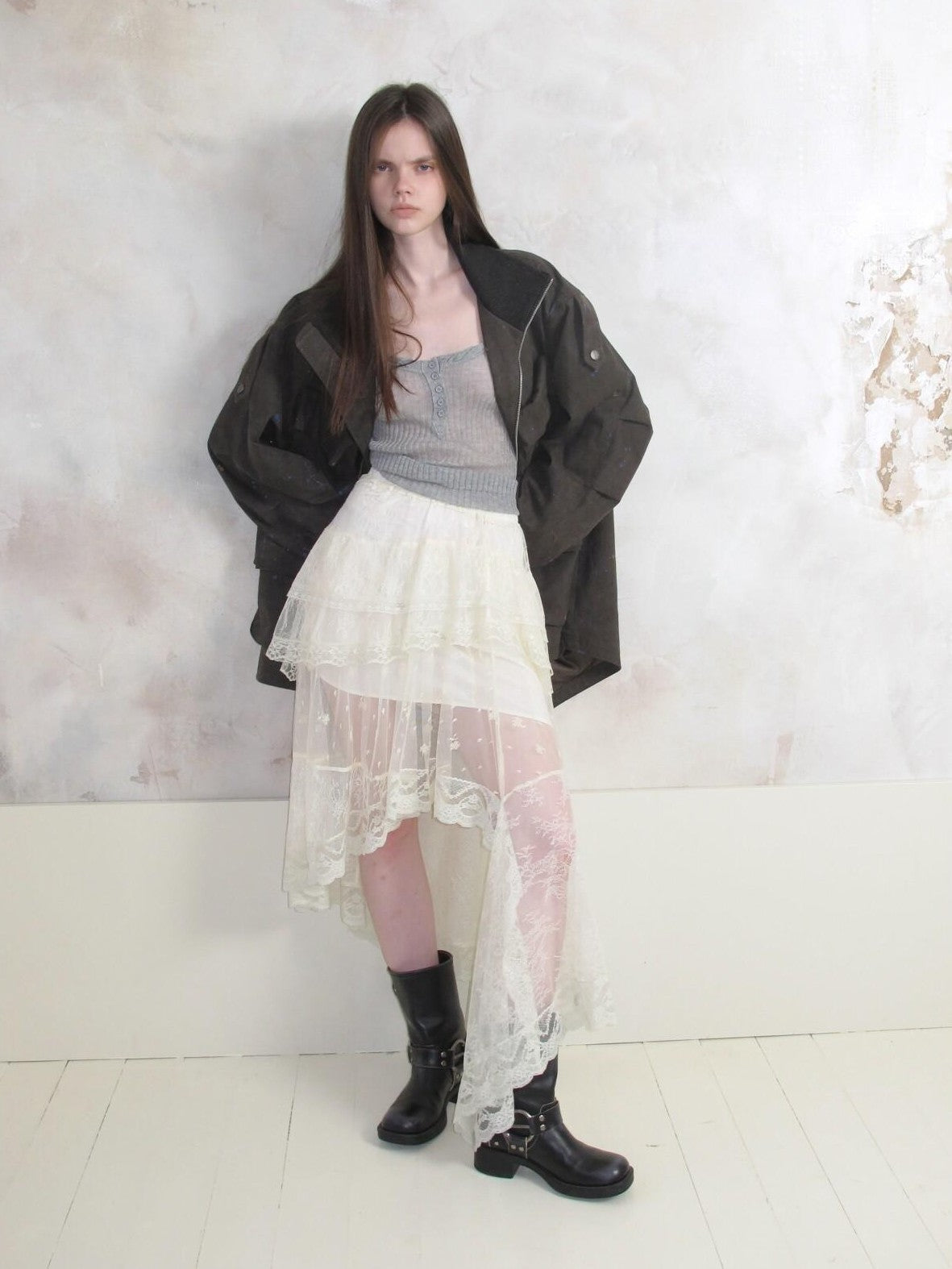UNIVERSE Romantic Vintage Lace Asymmetric Deconstructed Women's Tulle Skirts