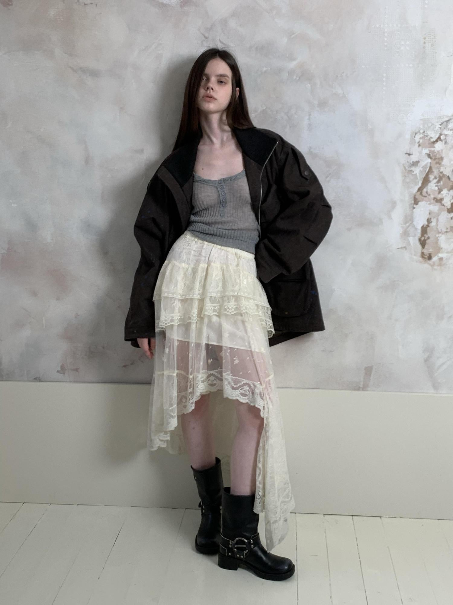 UNIVERSE Romantic Vintage Lace Asymmetric Deconstructed Women's Tulle Skirts