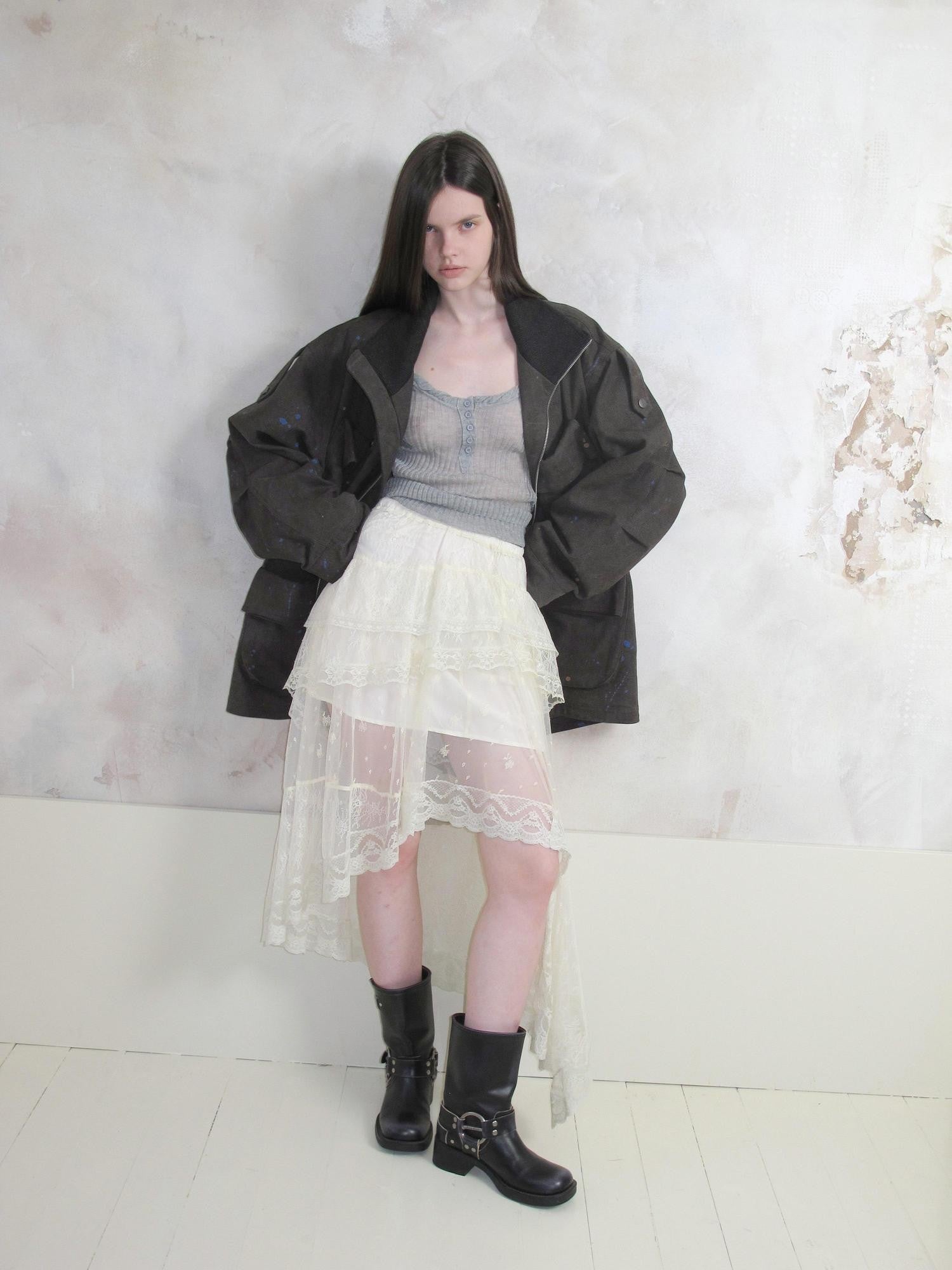 UNIVERSE Romantic Vintage Lace Asymmetric Deconstructed Women's Tulle Skirts