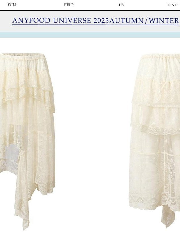 UNIVERSE Romantic Vintage Lace Asymmetric Deconstructed Women's Tulle Skirts