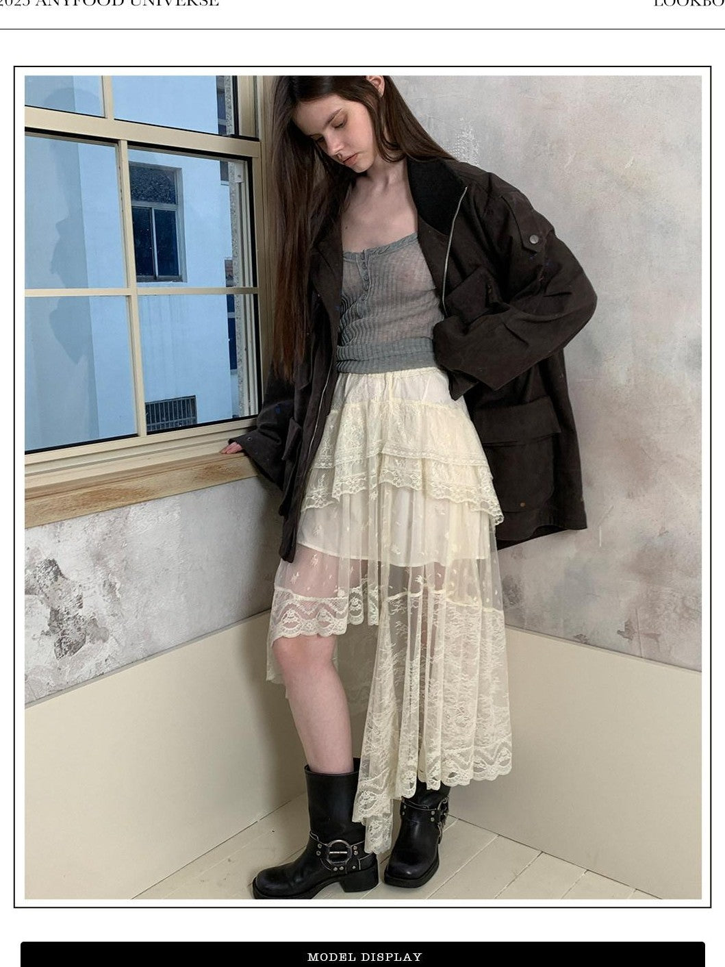 UNIVERSE Romantic Vintage Lace Asymmetric Deconstructed Women's Tulle Skirts