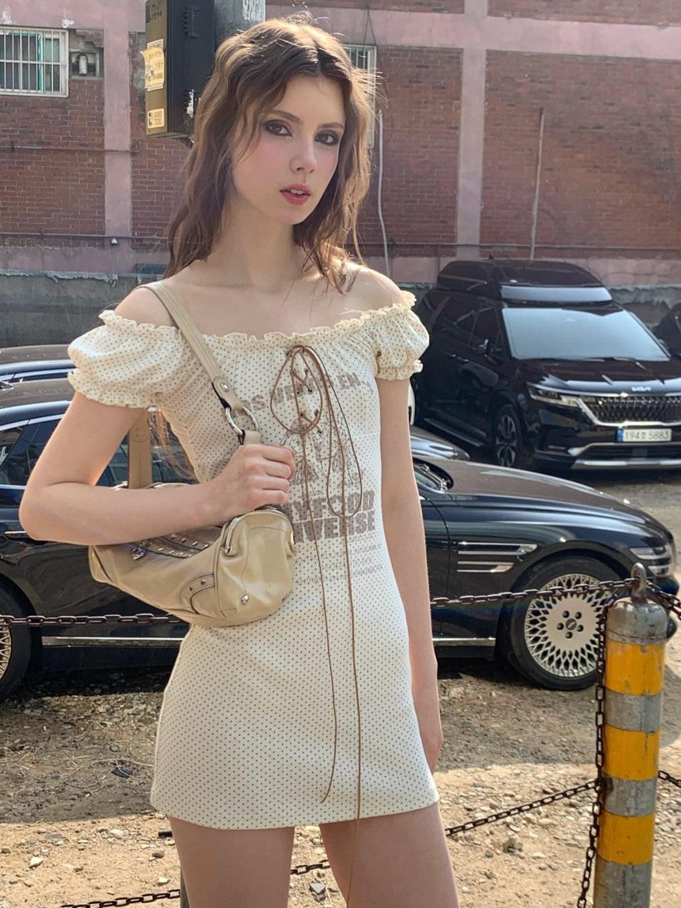 UNIVERSE Salt Vintage Polka Dot Playful Short Sleeve Women's Cotton Casual Mini Dresses