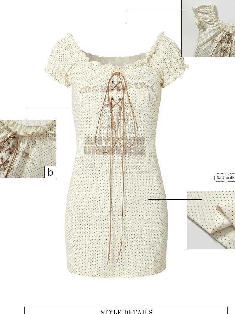 UNIVERSE Salt Vintage Polka Dot Playful Short Sleeve Women's Cotton Casual Mini Dresses