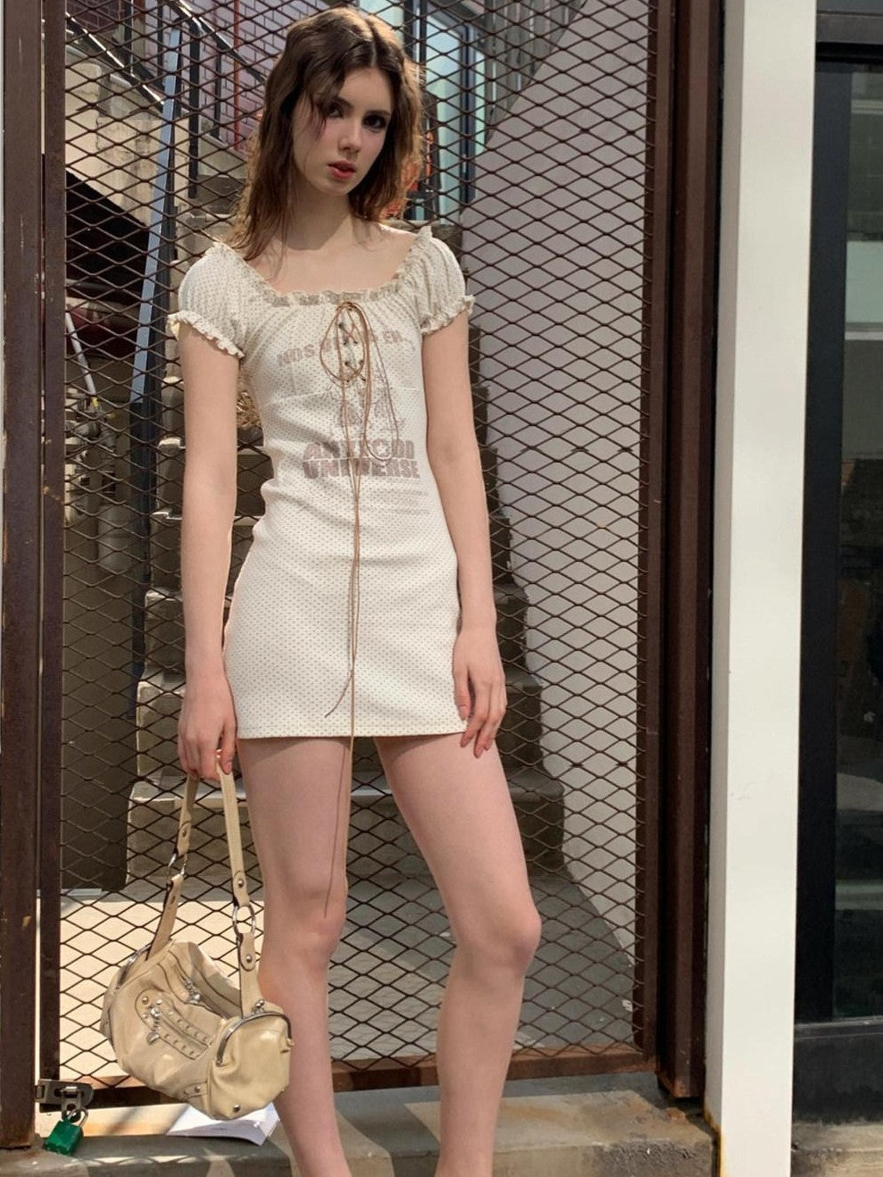 UNIVERSE Salt Vintage Polka Dot Playful Short Sleeve Women's Cotton Casual Mini Dresses