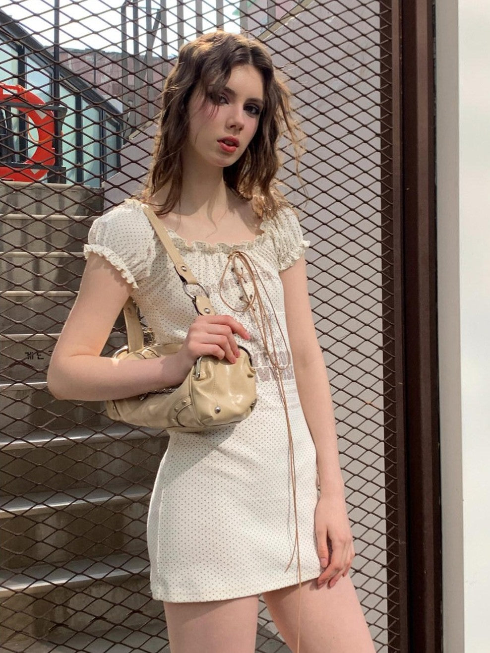 UNIVERSE Salt Vintage Polka Dot Playful Short Sleeve Women's Cotton Casual Mini Dresses