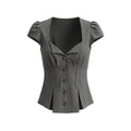 UNIVERSE_Sculptural_Deep_V_Puff_Sleeve_Wrapped_Buttons_Slim_Women's_Polyester_Shirts_1054050677368_MISSTT