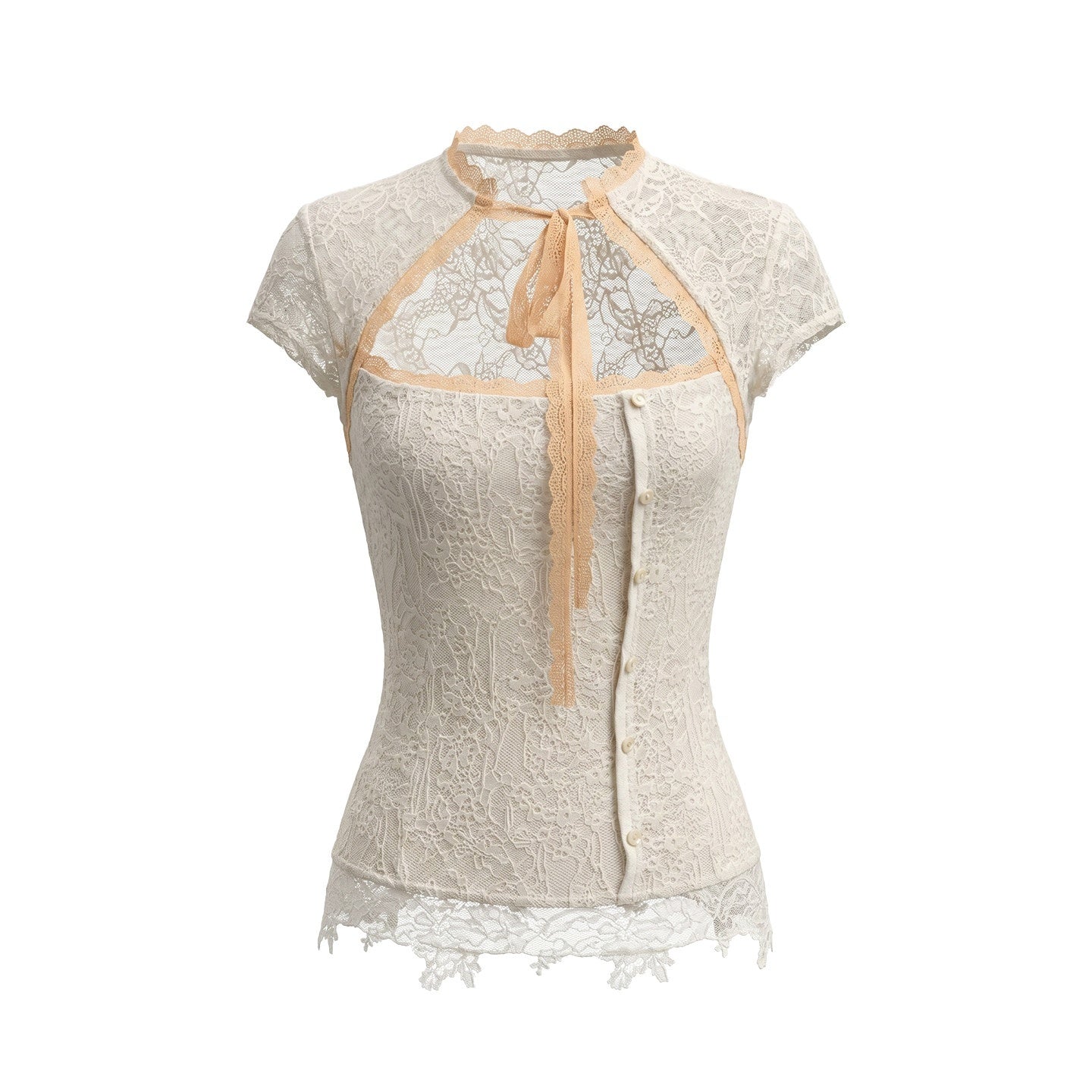 UNIVERSE_Sheer_Lace_Colorblock_Tie_Bandeau_Women's_Short_Sleeve_T-shirts_1054976472829_MISSTT