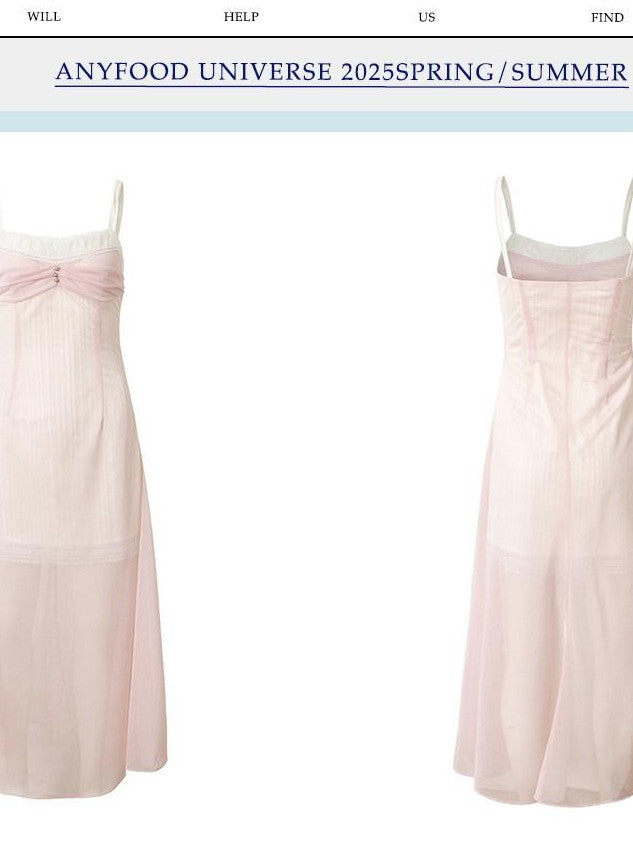 UNIVERSE Sheer Sakura Pink High Waist Spaghetti Strap Women's Slip Midi Dresses
