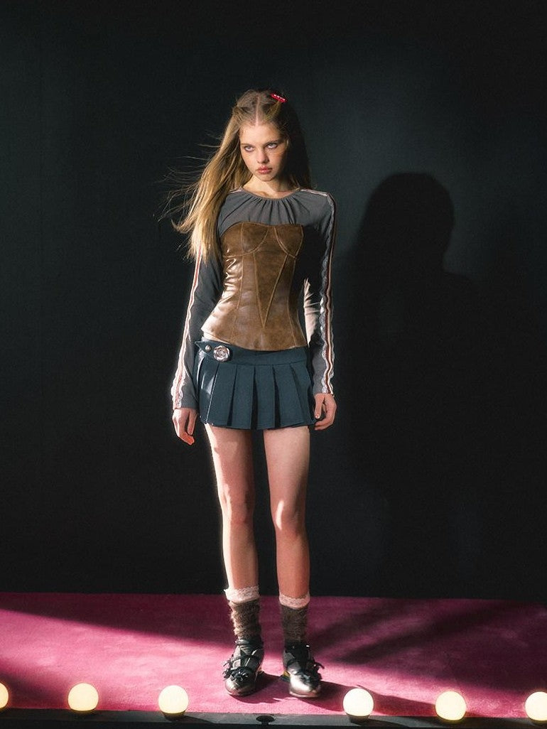 UNIVERSE Silver Rose Pleated 3d Waist Buckle Sporty Women's Cotton Mini Skirts