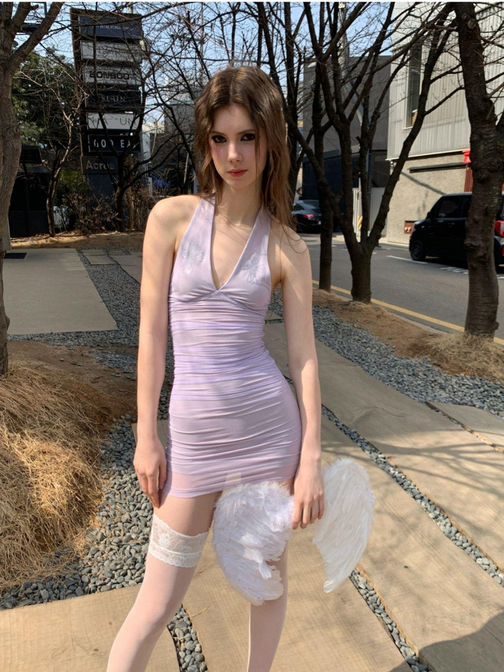 UNIVERSE Smoky Purple Mandala Rhinestone V U Neck Women's Mesh Bodycon Mini Dresses