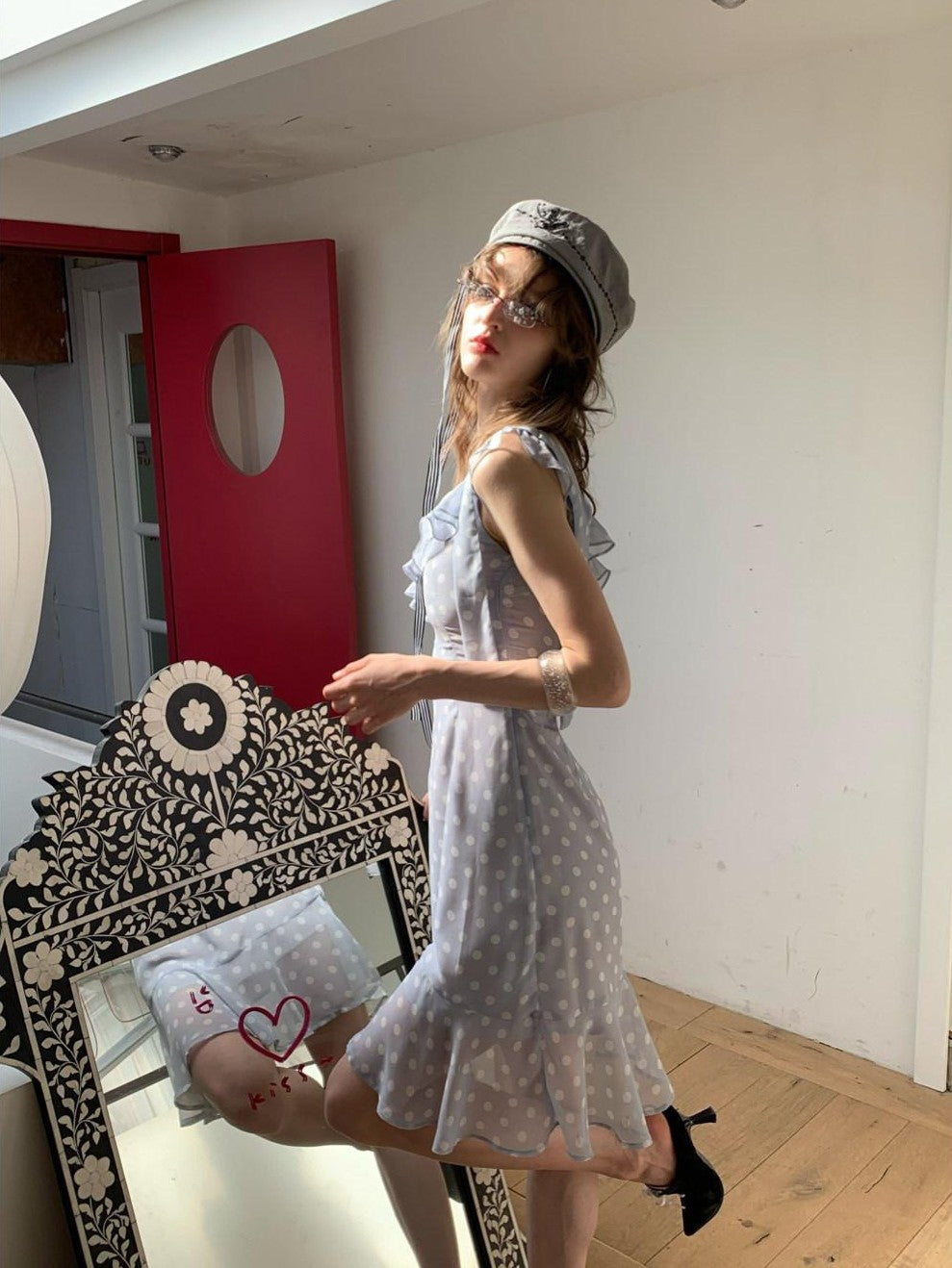 UNIVERSE Smoky Purple Polka Dot Asymmetric Ruffle Women's Off-shoulder Mini Dresses
