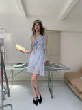 UNIVERSE Smoky Purple Polka Dot Asymmetric Ruffle Women's Off-shoulder Mini Dresses