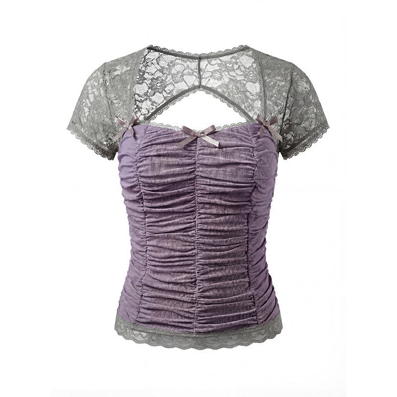 UNIVERSE_Square_Neck_Ruched_Bustier_Lace_Mesh_Splice_Women's_Short_Sleeve_T-shirts_1038692345287_MISSTT