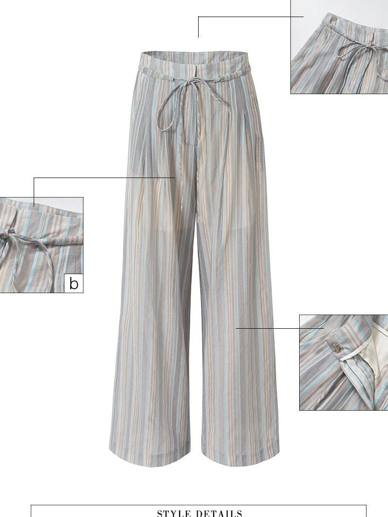 UNIVERSE Striped High Waist Straight Leg Slimming Wide Women's Cotton Linen Sweatpants