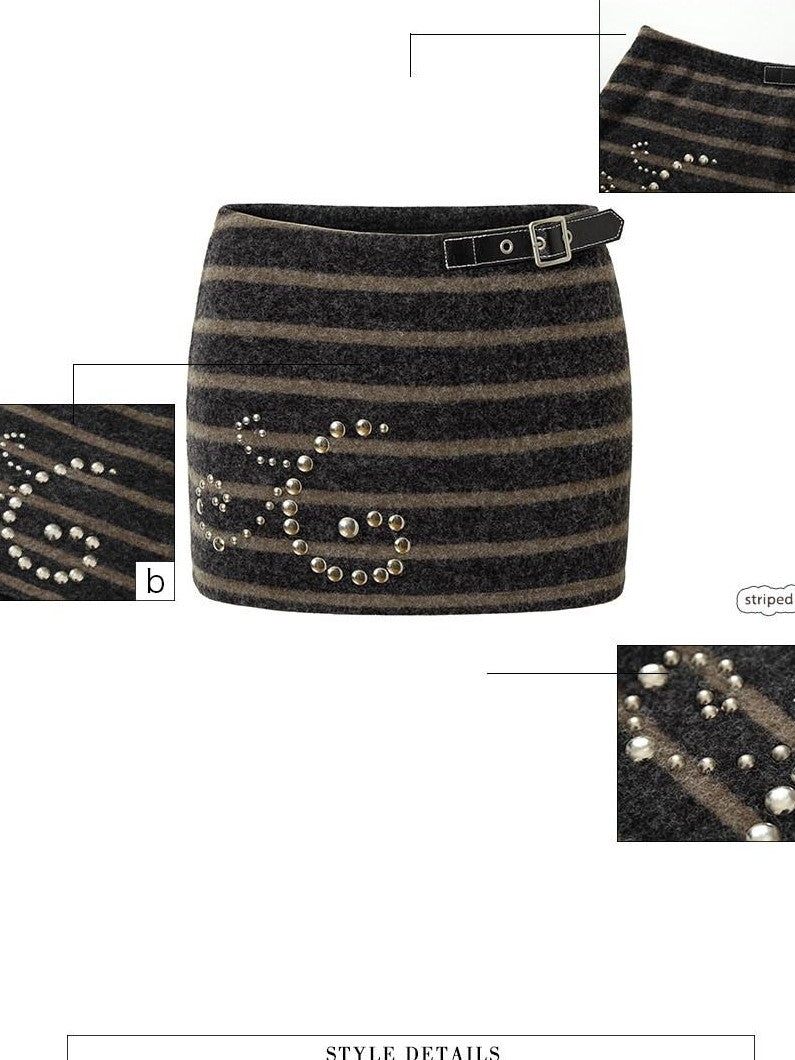 UNIVERSE Striped Rhinestone Vintage Bodycon Women's Acrylic Mini Skirts