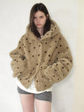 UNIVERSE Vintage Barn Style Polka Dot Hooded Relaxed Women's Polyester Fleece Jackets