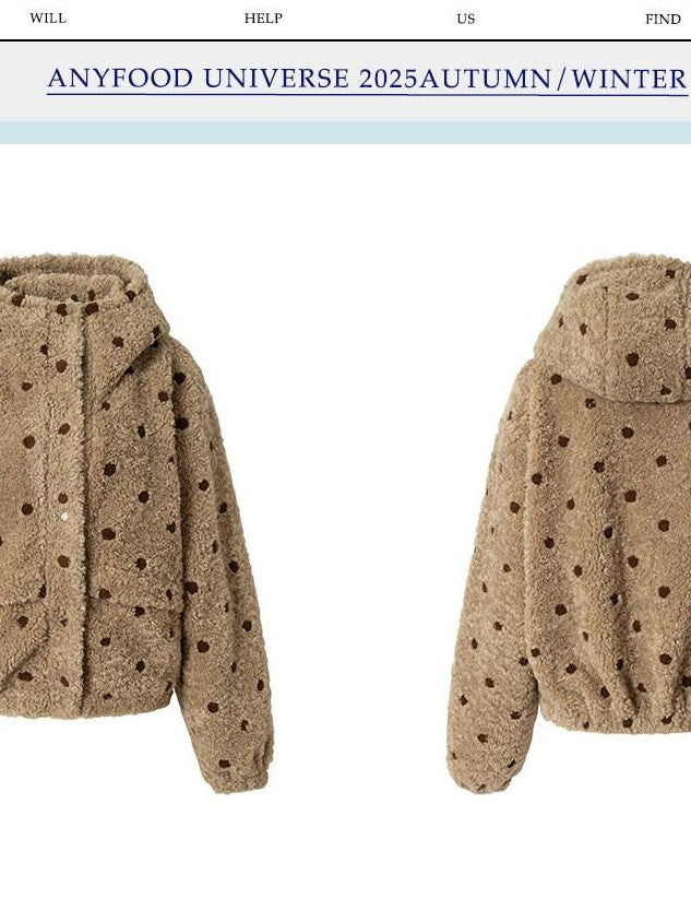 UNIVERSE Vintage Barn Style Polka Dot Hooded Relaxed Women's Polyester Fleece Jackets