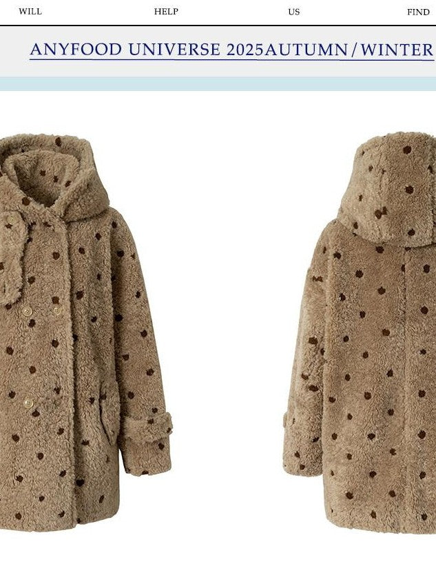 UNIVERSE Vintage Barn Style Polka Dot Hooded Relaxed Women's Polyester Fleece Jackets