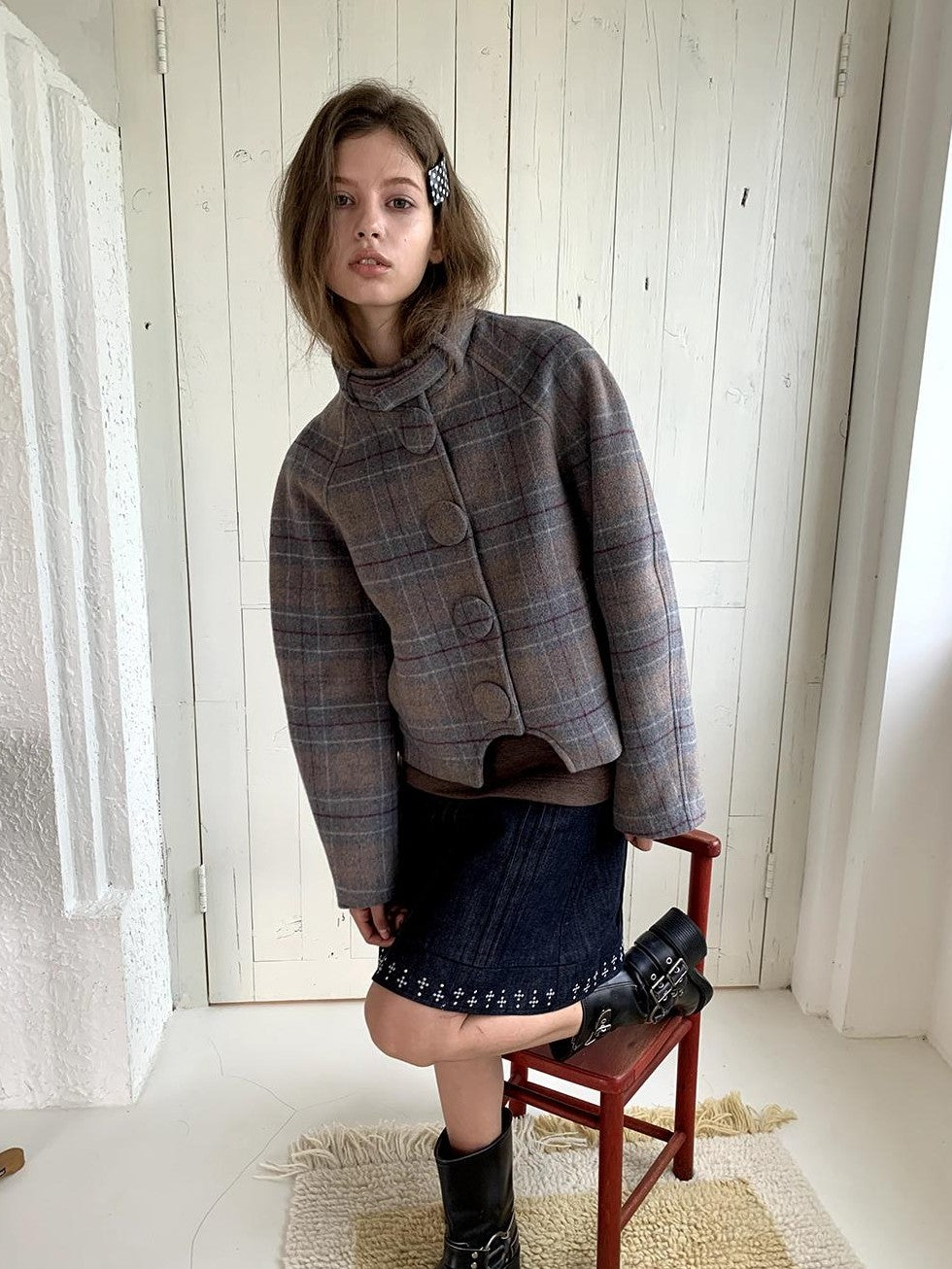 UNIVERSE Vintage Button Double Faced Wool Women's Short Wool Coats