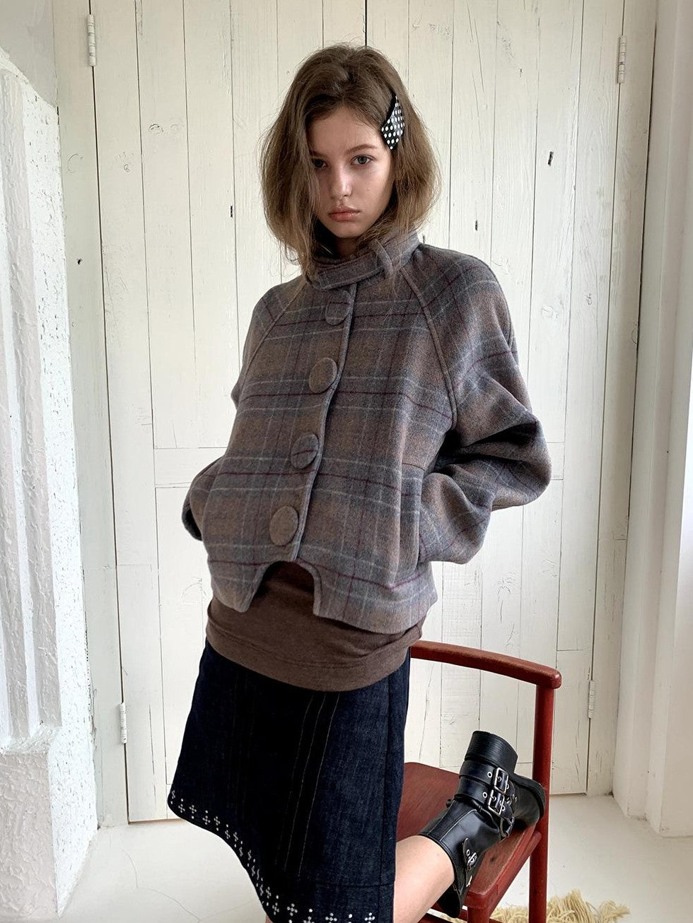 UNIVERSE Vintage Button Double Faced Wool Women's Short Wool Coats